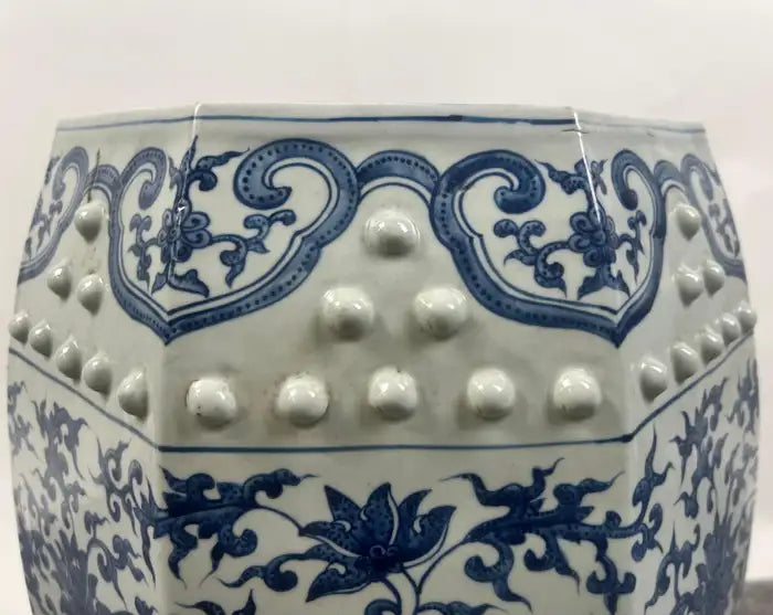 Chinese Qianlong Style Porcelain Octagonal Garden Blue & White Stool, a Pair
