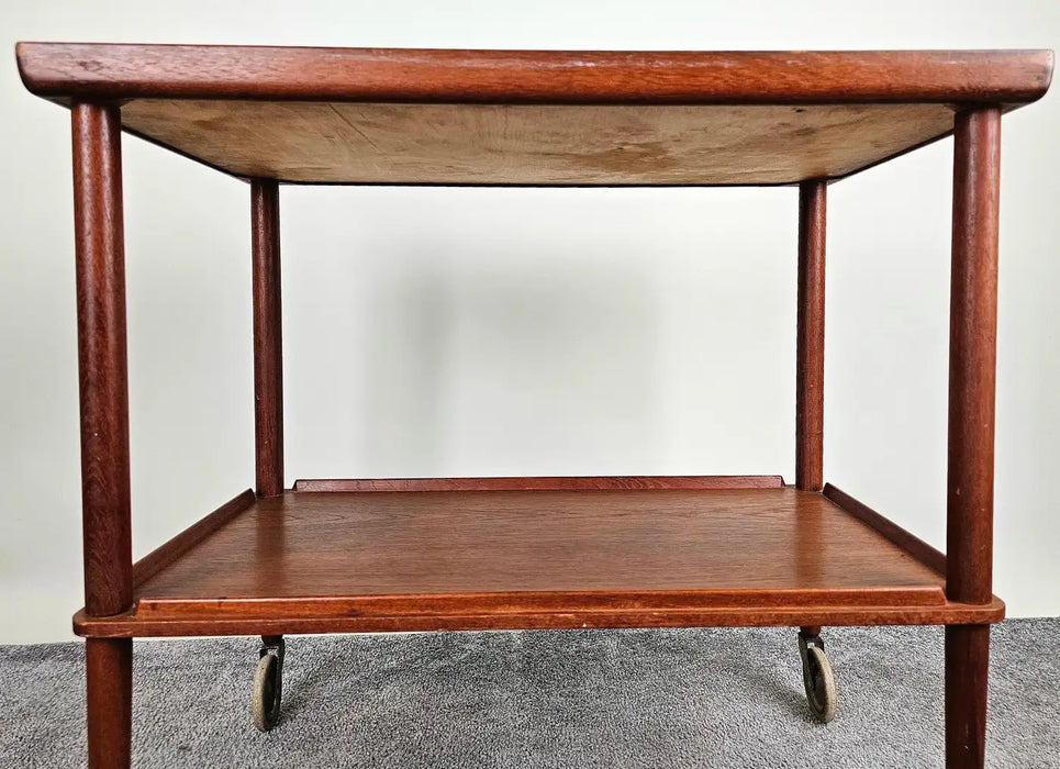 Mid-Century Modern Danish Teak Rolling Table Bar Cart After Poul Hundevad