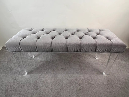 Mid Century Modern Style Grey Velvet Tufted Upholstery & Lucite Legs Bunch