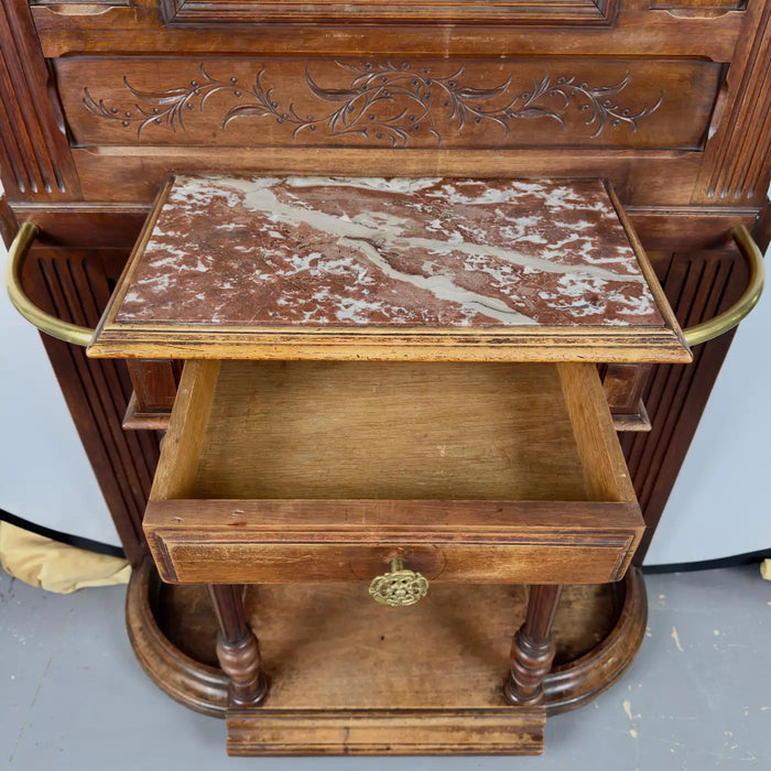 19th Century French Brass-Mounted Mahogany & Marble "Porte Manteau" Hall Tree