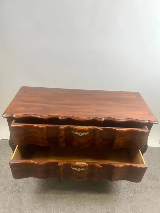 John Widdicomb French Provincial Bombe Serpentine Burl Walnut Commode Dresser