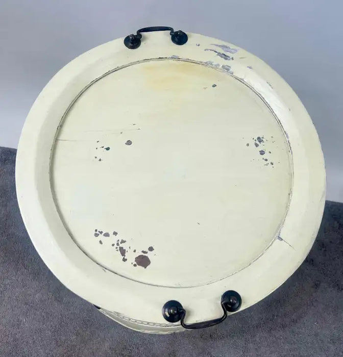 French Louis XV Provincial Style Distressed Off-white Serving Table w Tray