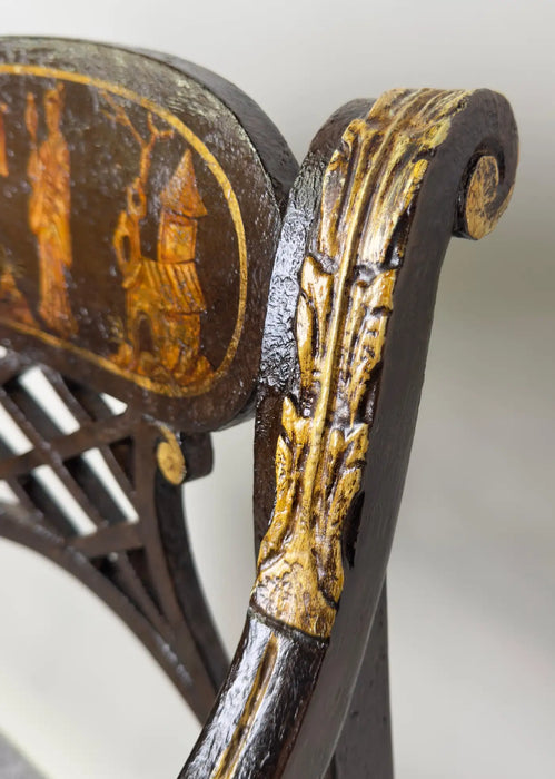 Italian Regency Style Side Chair, Ebonized with Gold Finish & Stripe upholstery