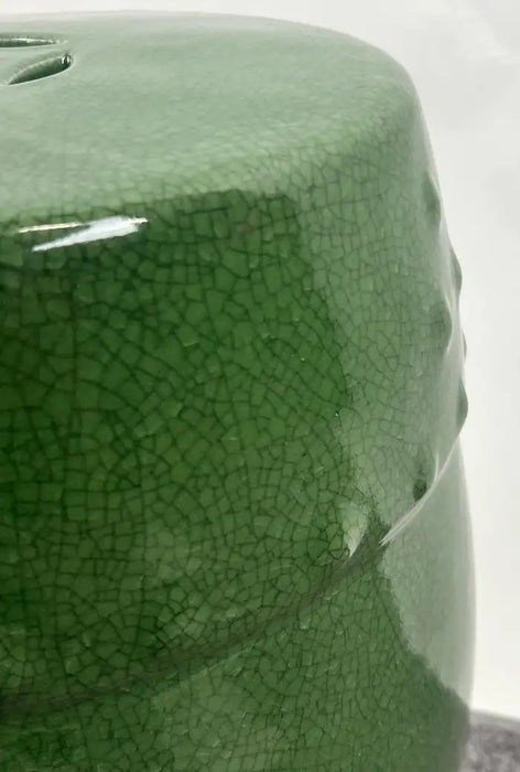 Vintage Chinoiserie Emerald Green Glazed Ceramic Drum Garden Stool or Pedestal