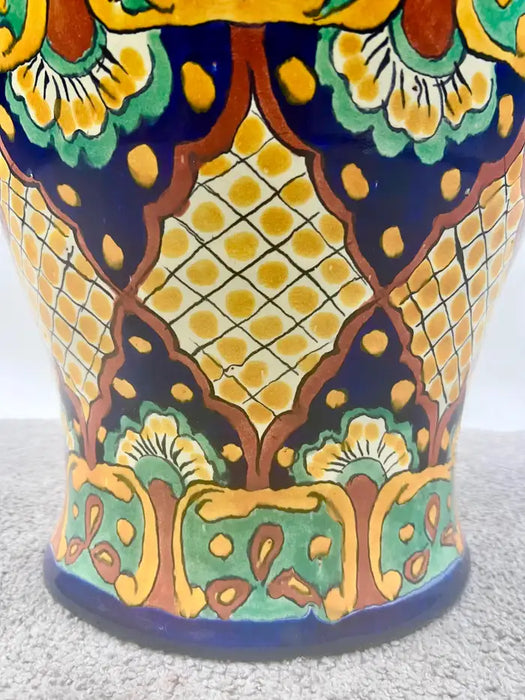 Mexican Talavera Multi-color Handmade Pottery Lidded Vase or Urn