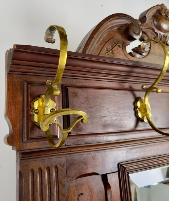 19th Century French Brass-Mounted Mahogany & Marble "Porte Manteau" Hall Tree