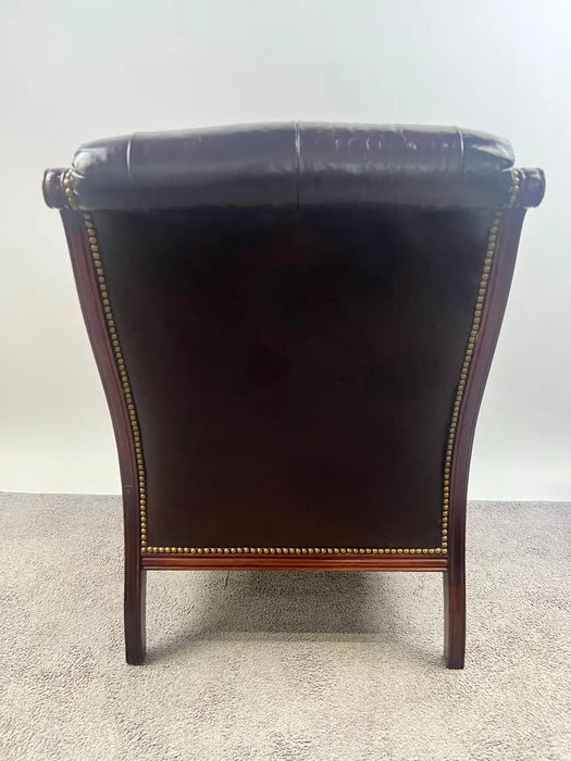 Chesterfield English Style Tufted Leather Library Chair & Ottoman by Hickory