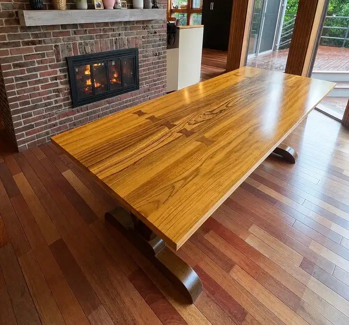 Monumental 10-Foot Arts & Crafts Sculptural Solid Walnut Trestle Dining Table