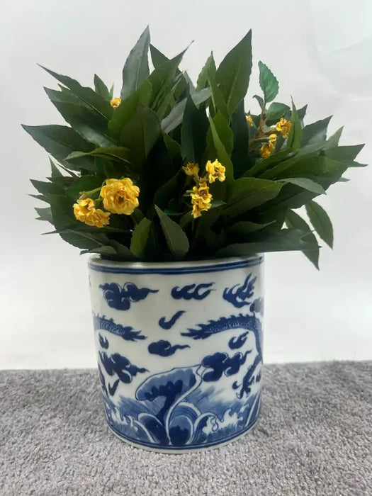 Chinese Qing Dynasty Style Blue & White Dragon Motif Porcelain Planter