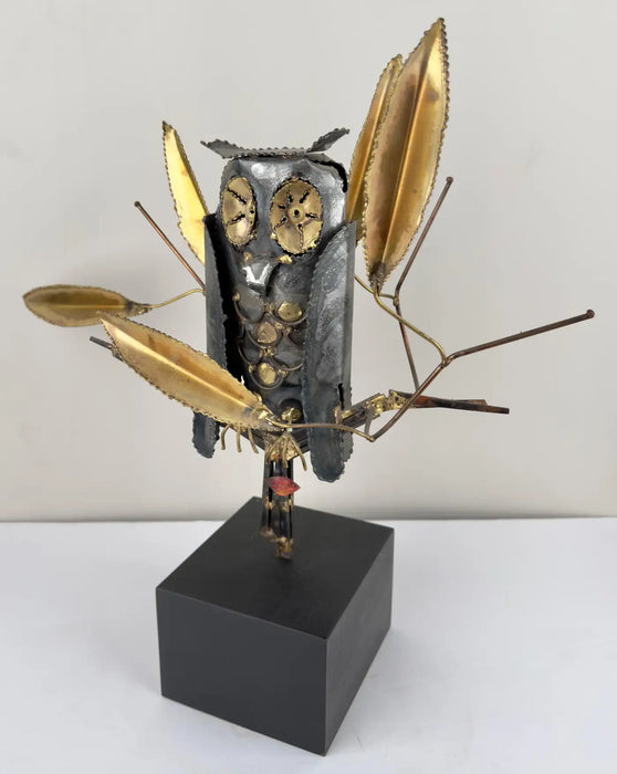 DeGroot Brutalist MCM Brass & Metal Owl Sculpture, Signed