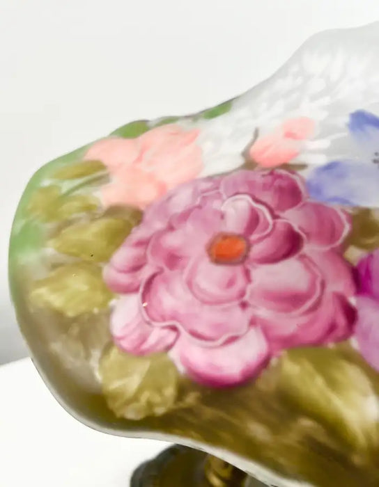 Pairpoint Puffy Style Hand-Painted Floral Table Lamp with Bronze-Finish Base