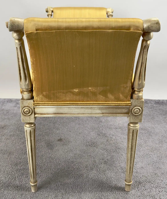 French Louis XVI Style Tufted Gold Upholstery Window Seat Bench