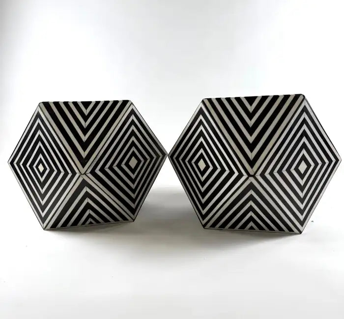 Art Deco Style Sculptural Resin Black and White Side or End Table, a Pair