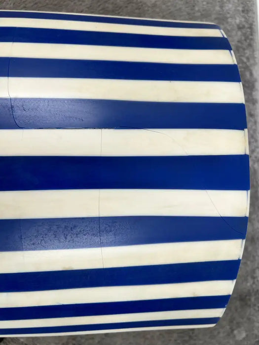 Art Deco Style Blue & White Resin Cylindrical Side, End Table or Stool