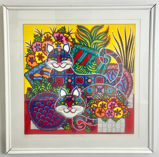 Mara Lynn Abboud Calico Cats Screenprint Artist Proof , Signed & Framed 1990's