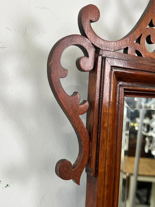 Baker Georgian Chippendale Carved Mahogany Wall Mantel Mirror Fretwork Crest