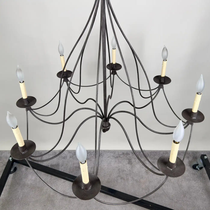 French Wrought Iron Brutalist Chandelier - 8 Arms