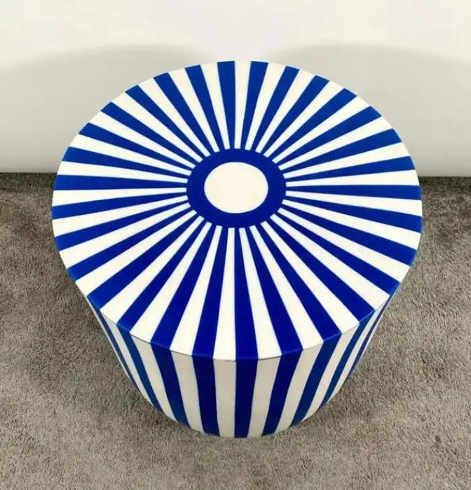 Art Deco Style Blue & White Cylindrical Resin Side, End Table or Stool, a Pair
