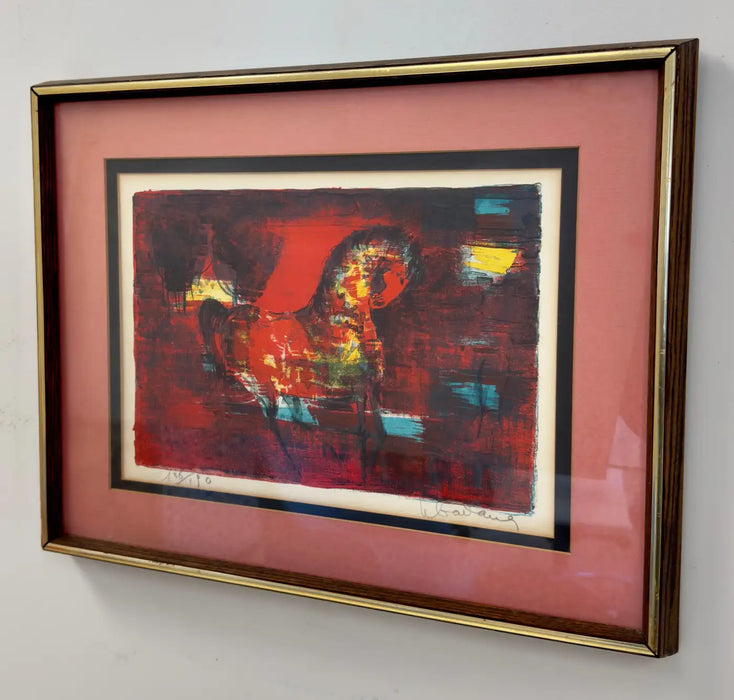 Hoi Lebadang Horse in Red Lithograph, Signed , Numbered & Framed