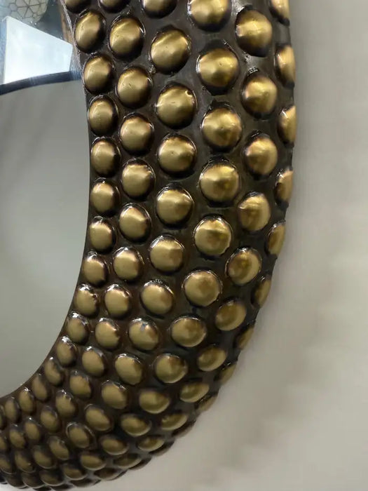 Brutalist Style Round bronze Studded Mirror, Compatible pair