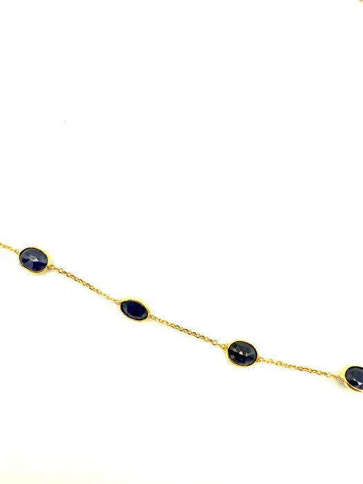 7.80 Carat Oval Blue Sapphire Station Chain Necklace in 18k Solid Yellow Gold