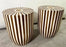 Art Deco Style Brown & White Cylindrical Walnut Resin End Table or Stool, a Pair