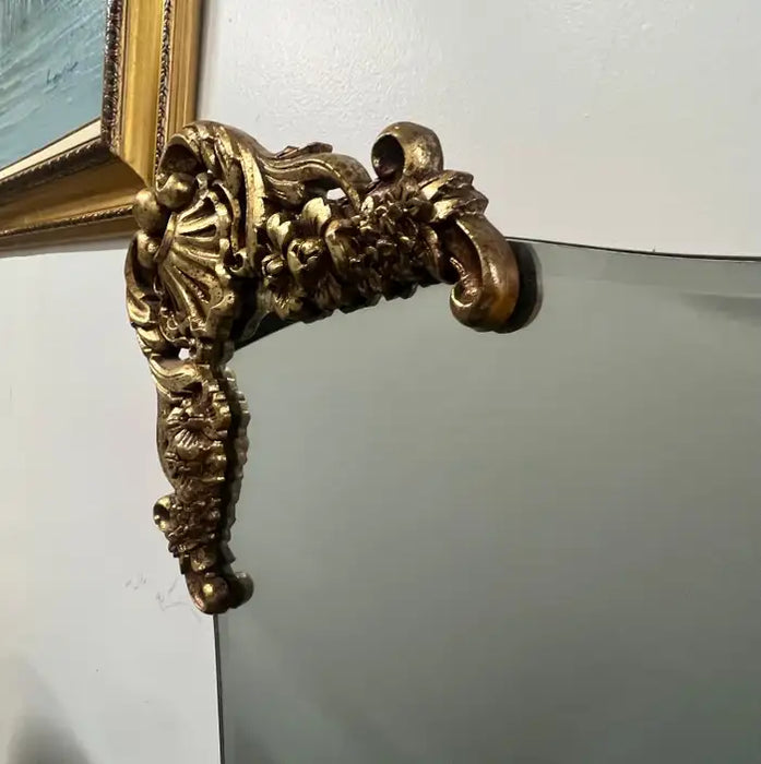 Mid-Century Italian Baroque Revival Wall Mirror with Gilded Rocaille Corners