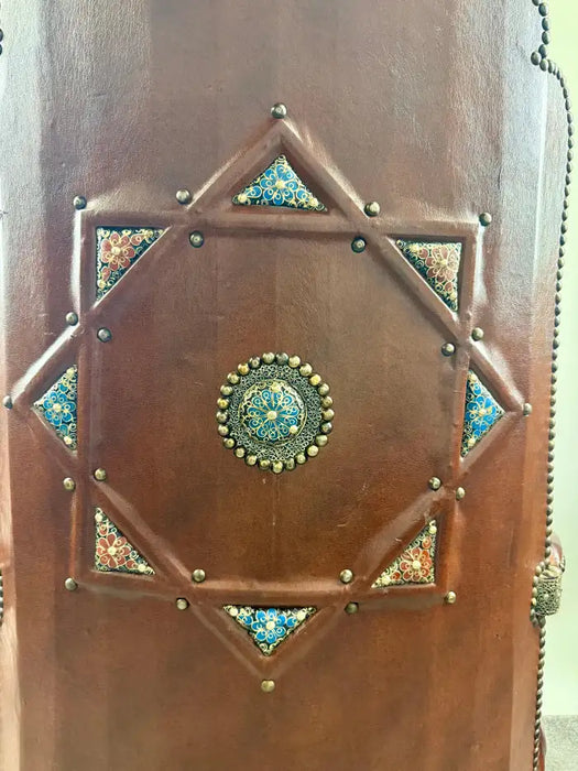 Portuguese Colonial Style Leather & Filigree Design Throne Chair