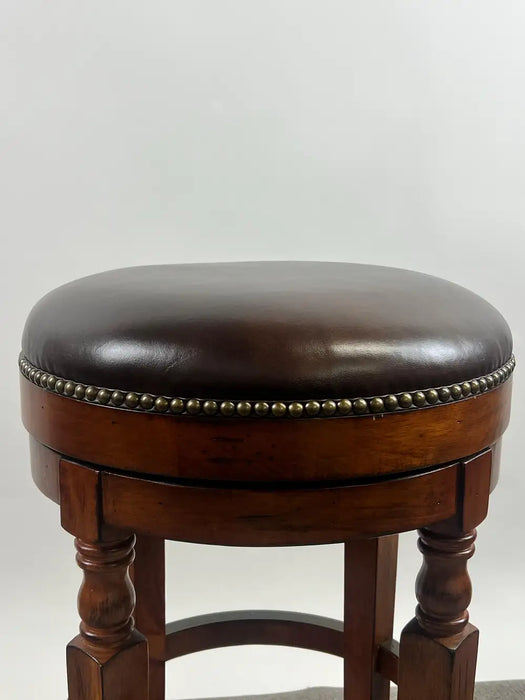 Vintage Traditional Style Frontgate Studded Leather Swivel Stool, a Set of 3