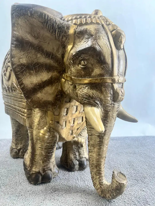 Large Sculptural Elephant Table Base in Carved resin w Antique Gilt Finish