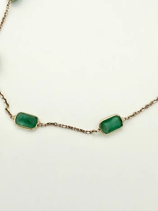 2.5 Carat Octagon Cut Emerald Station Chain Stackable Bracelet 18K Yellow Gold