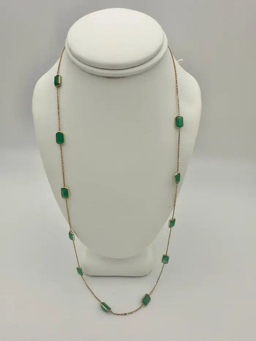 5.95 Carat Octagon Emerald Station Chain Necklace in 18k Solid Yellow Gold