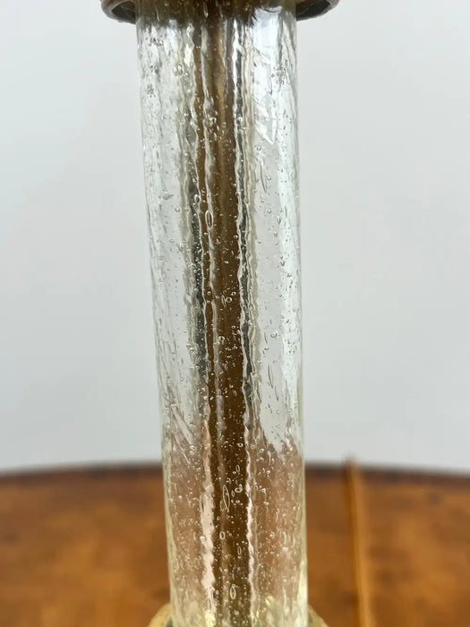 Vintage Empire Style Brass Fluted Crystal Column Table Lamp 1970's , a Pair