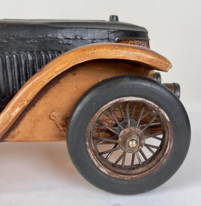 Antique 1913 Model Touring Car and Driver Wooden Hand Painted Sculpture