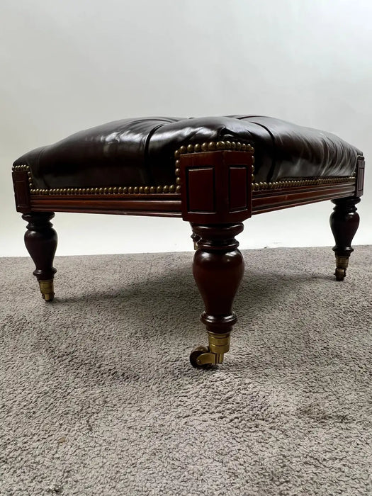 Chesterfield English Style Tufted Leather Library Chair & Ottoman by Hickory