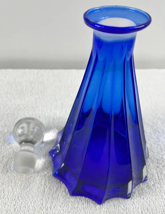 Rare Murano Glass Decanter in Cobalt Blue with Jewel-Tone StemGlasses Set, 7 Pcs