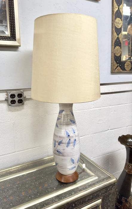 Bitossi Artsian Ceramic Table Lamp with Blue Leaves Design