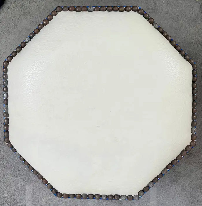 Boho Chic Moroccan Blue & Filigree Silver Design with White Leather Top Stool