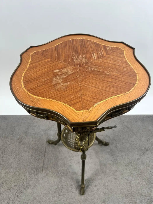 French Empire Louis XV Style Winged Angels Bronze Inlaid Gueridon Pedestal Table