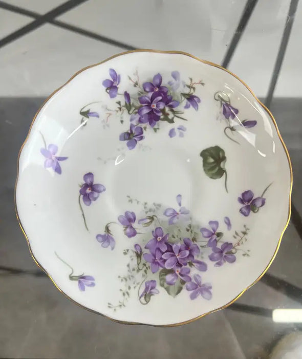 Hammersley “Victorian Violets” English Bone China Tea Set w Gold Trim, 15 pcs