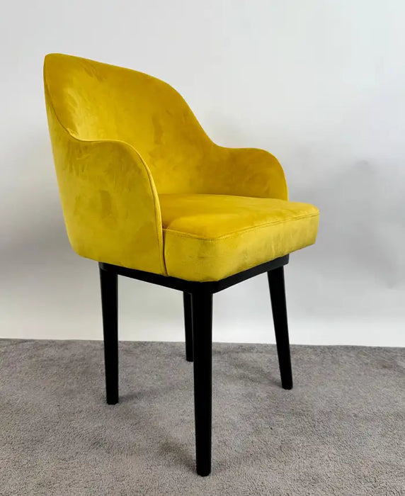 Mid Century Modern Style Yellow Velvet & Ebony Dining or Side Chair, Set of 4