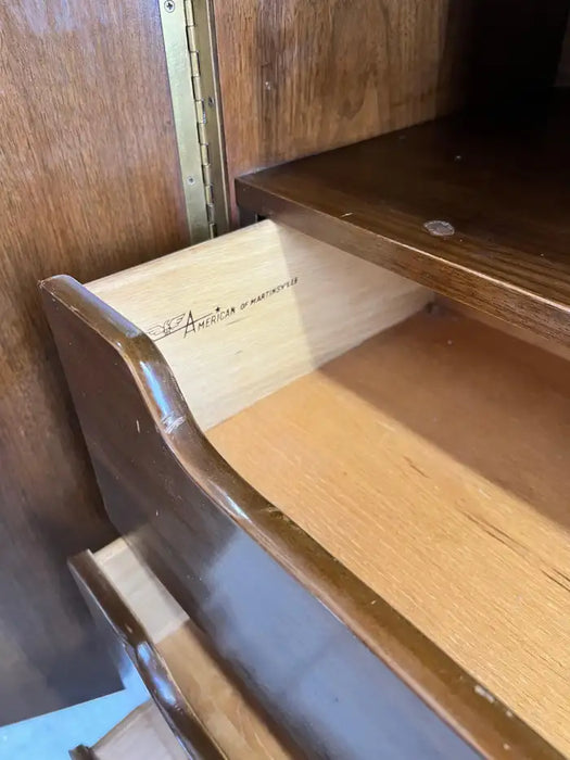 Mid-Century Modern American of Martinsville Walnut High Boy Dresser or Armoire