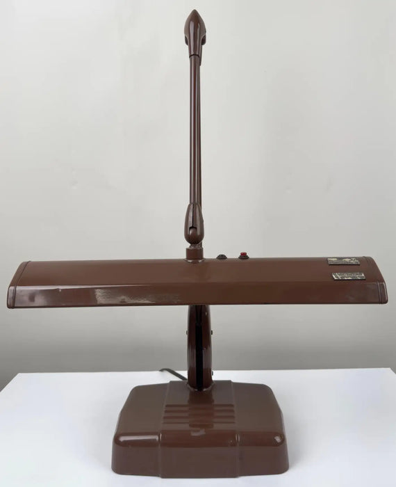 Mid Century Industrial Floating Brown Metal Desk Lamp by Dazor, Signed