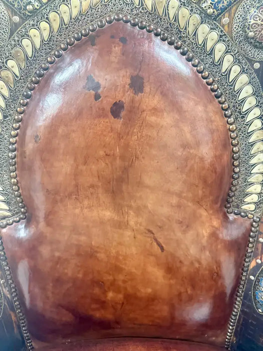 Portuguese Colonial Style Leather & Filigree Design Throne Chair