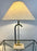 Mid-Century Modern Brass Table Lamp w Marble Base & Original Fabric Shade, Pair