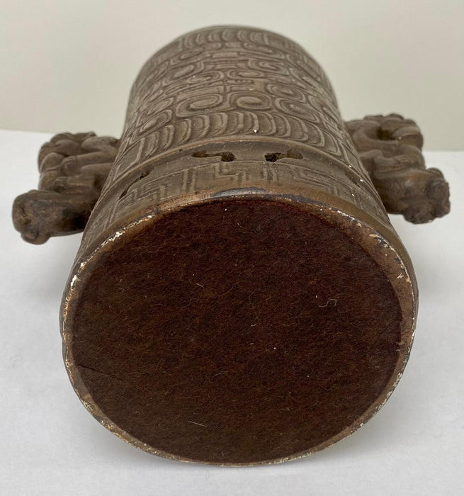 Mayan Style Bonze Carved Vase