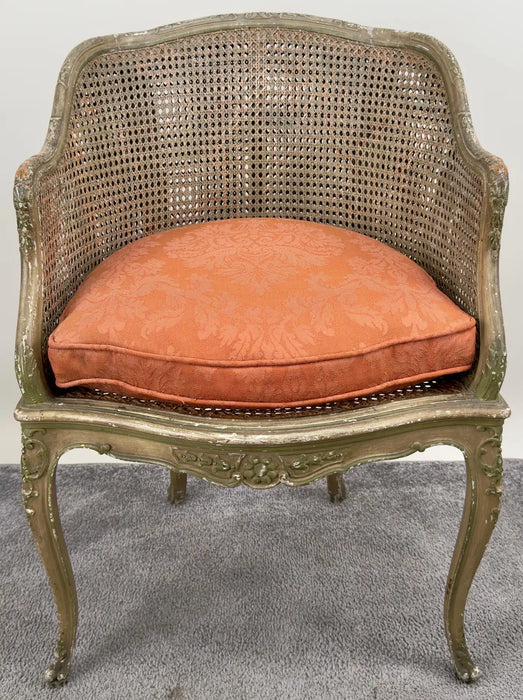 French Louis XV Style Cane Bergere Petite Salon Chair, a Pair Circa 1910's