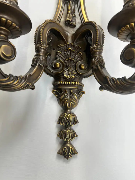 French Louis XVI Revival Style Patinated Bronze Wall Sconce Two Arms, a Pair