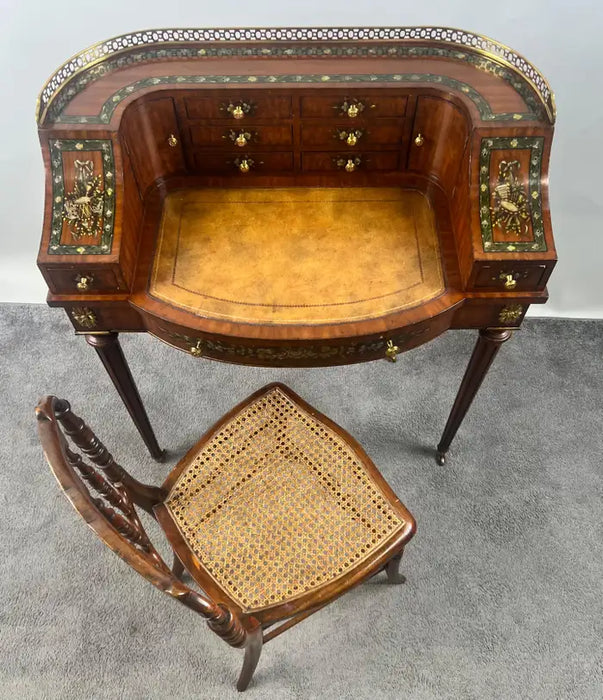 English Regency Carlton House Style Lady Desk & Cane Chair by Maitland Smith