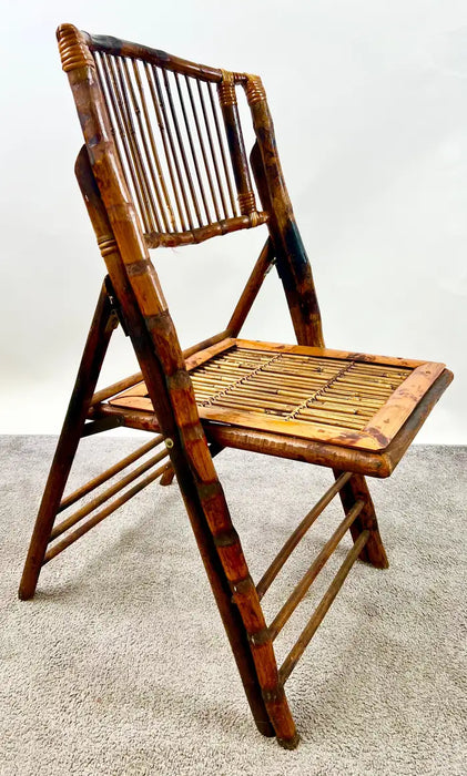 Mid Century Modern Organic Hand Crafted Bamboo Folding Chair, Set of 4